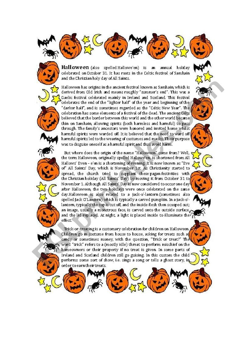 Halloween Reading Comprehension ESL Worksheet By Ramirez2291