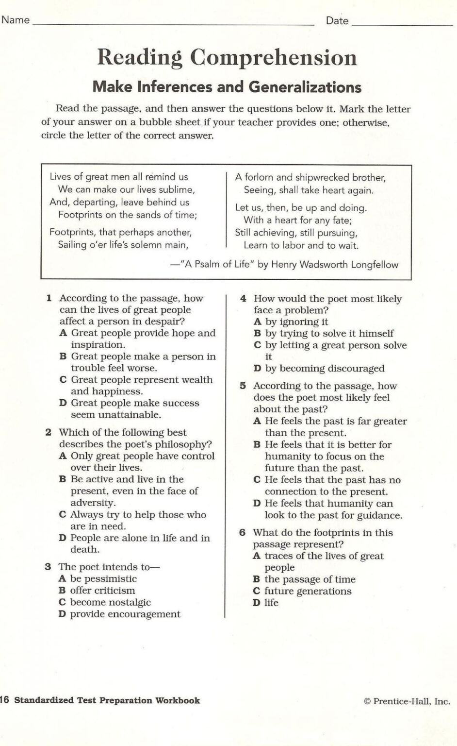 High School Reading Comprehension Worksheets Pdf | Reading ...
