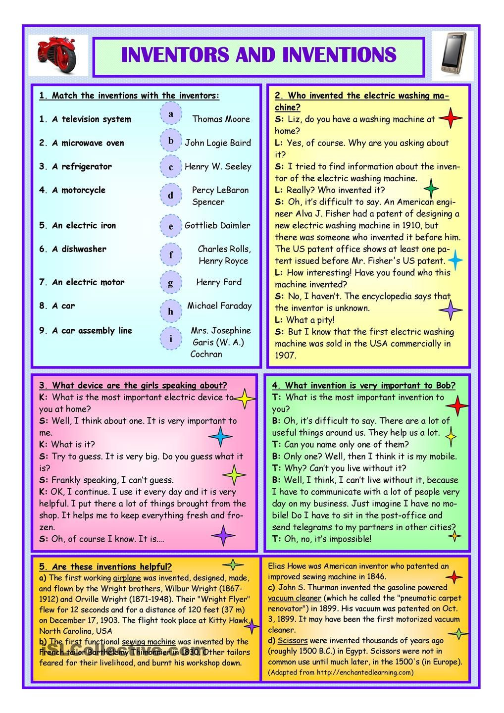 Inventors And Inventions Reading Comprehension Worksheets Inventions 