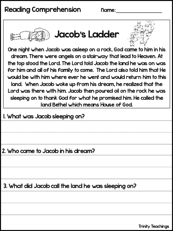 Jacob s Ladder Reading Comprehension Worksheet Bible Study Curriculum 