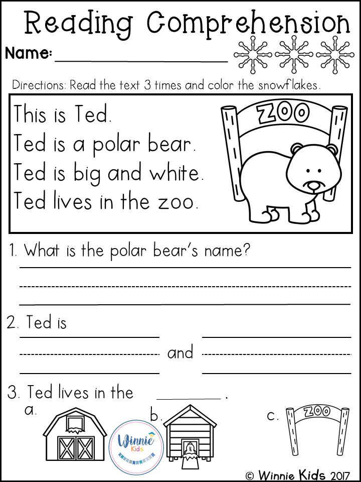 Kindergarten Reading Comprehension Passages Winter Reading 