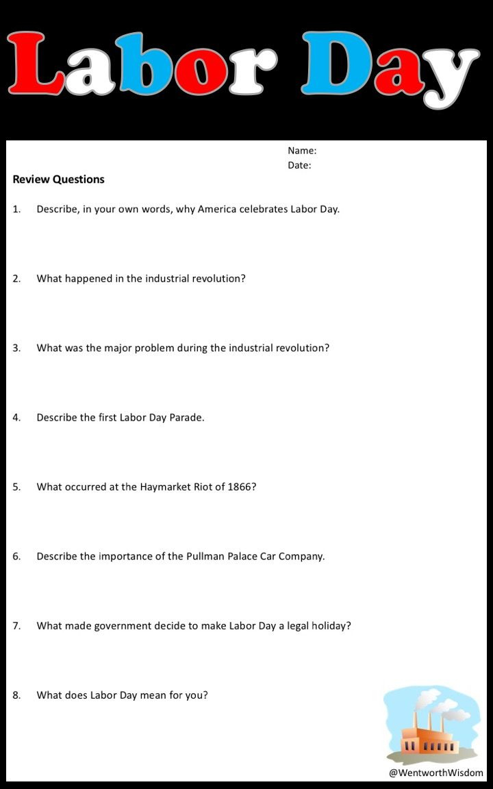 Labor Day Reading Comprehension Worksheets Reading Comprehension 
