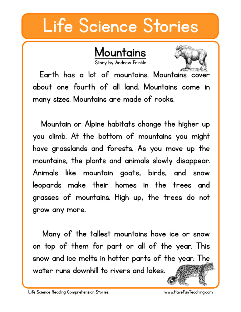 Mountains Life Science Reading Comprehension Worksheet Have Fun Teaching
