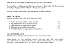 My First Day Of School Reading True False Fill In Blanks