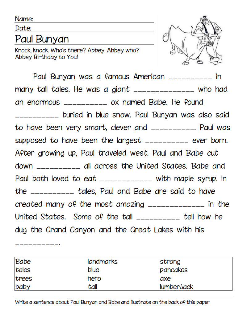 Paul Bunyan Cloze pdf Tall Tales Pinterest Paul Bunyan Pdf And 