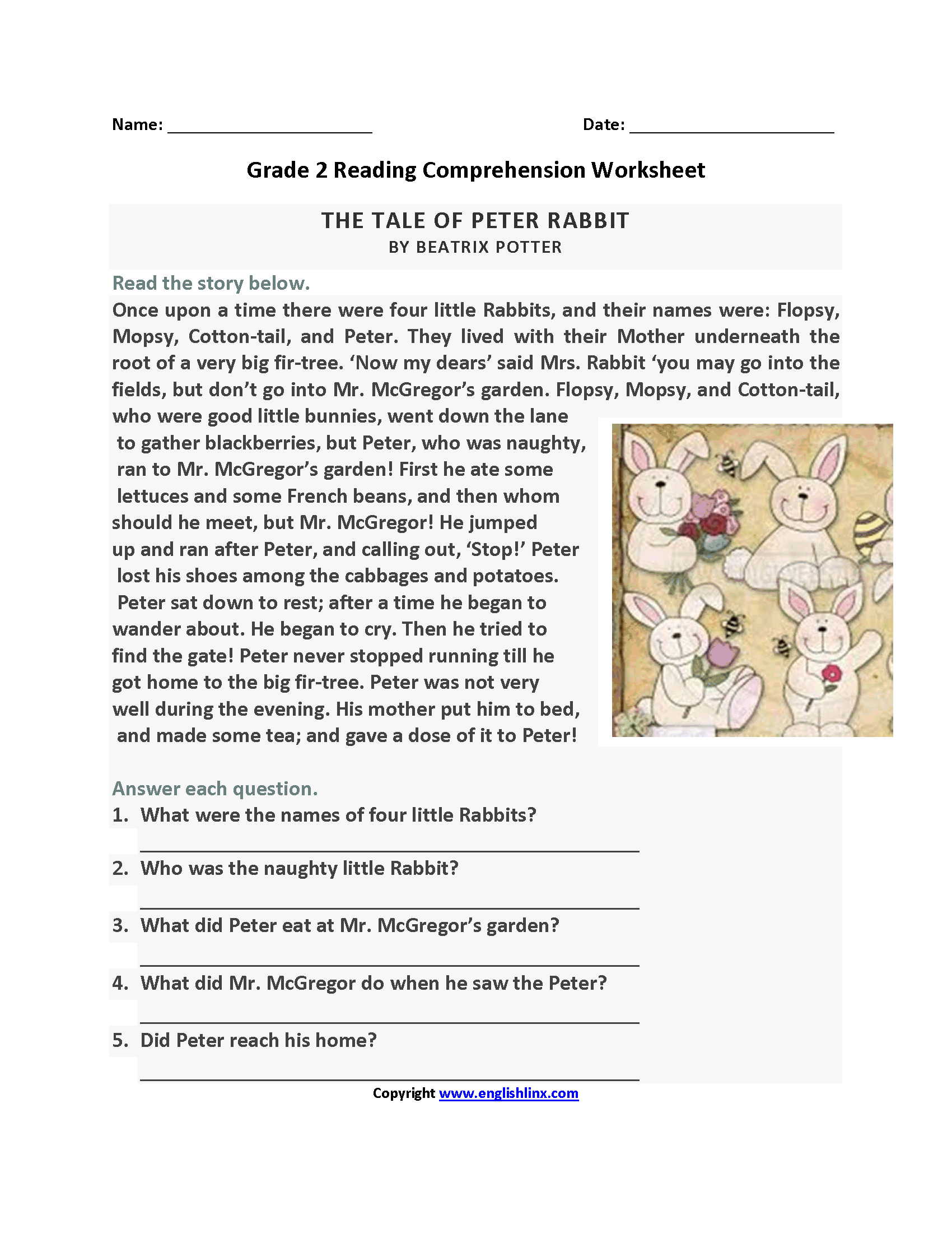 Printable Comprehension Worksheets For Grade 2 Grade 2 Reading 