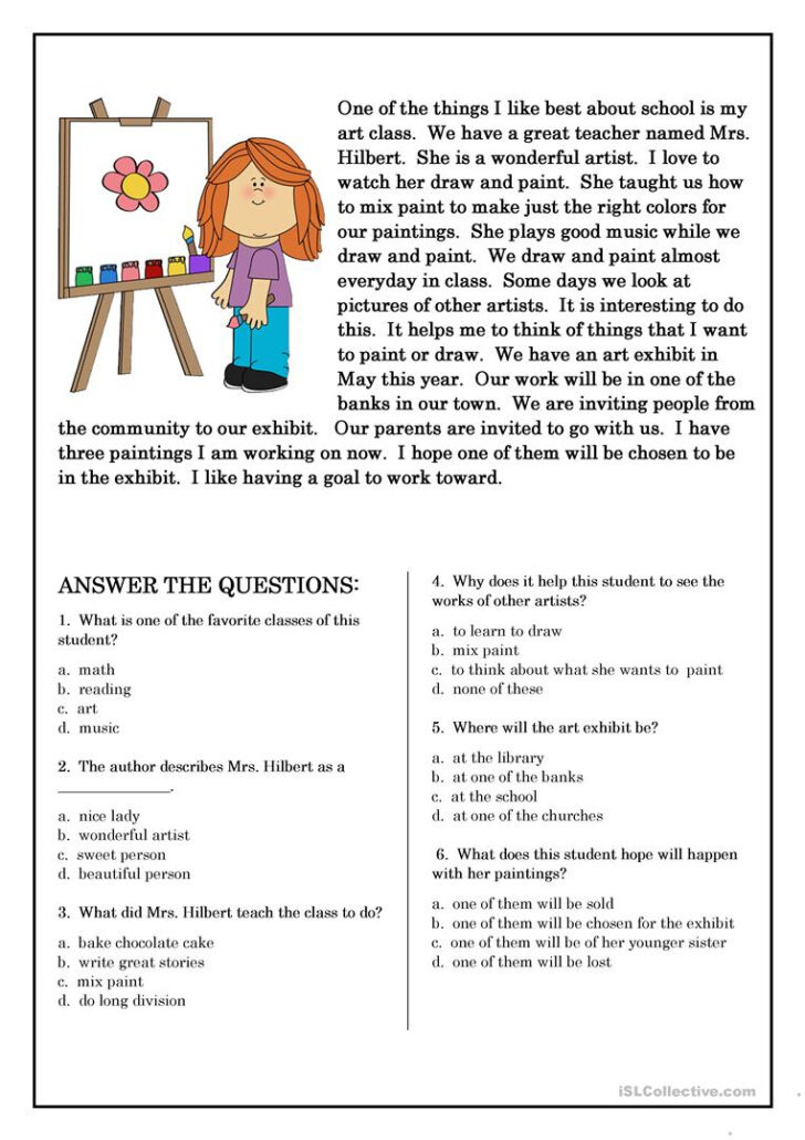 Reading Comprehension Worksheets For Beginners