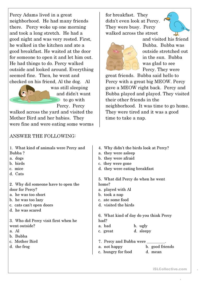 Reading Comprehension For Beginner And Elementary Students 6 Worksheet 