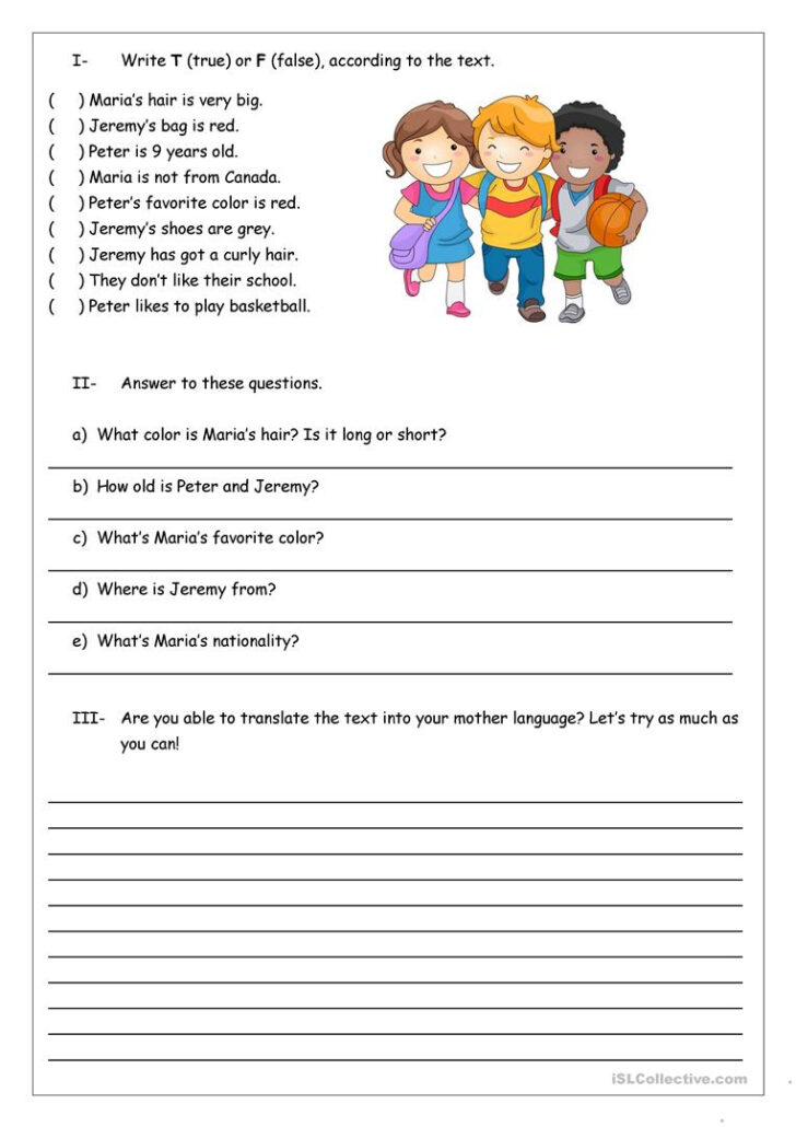 Reading Comprehension Exercises For Kids