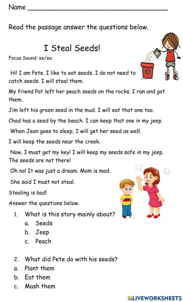 Reading Comprehension Long Vowel Ee Worksheet Reading Comprehension Reading comprehension long vowel ee worksheet reading comprehension