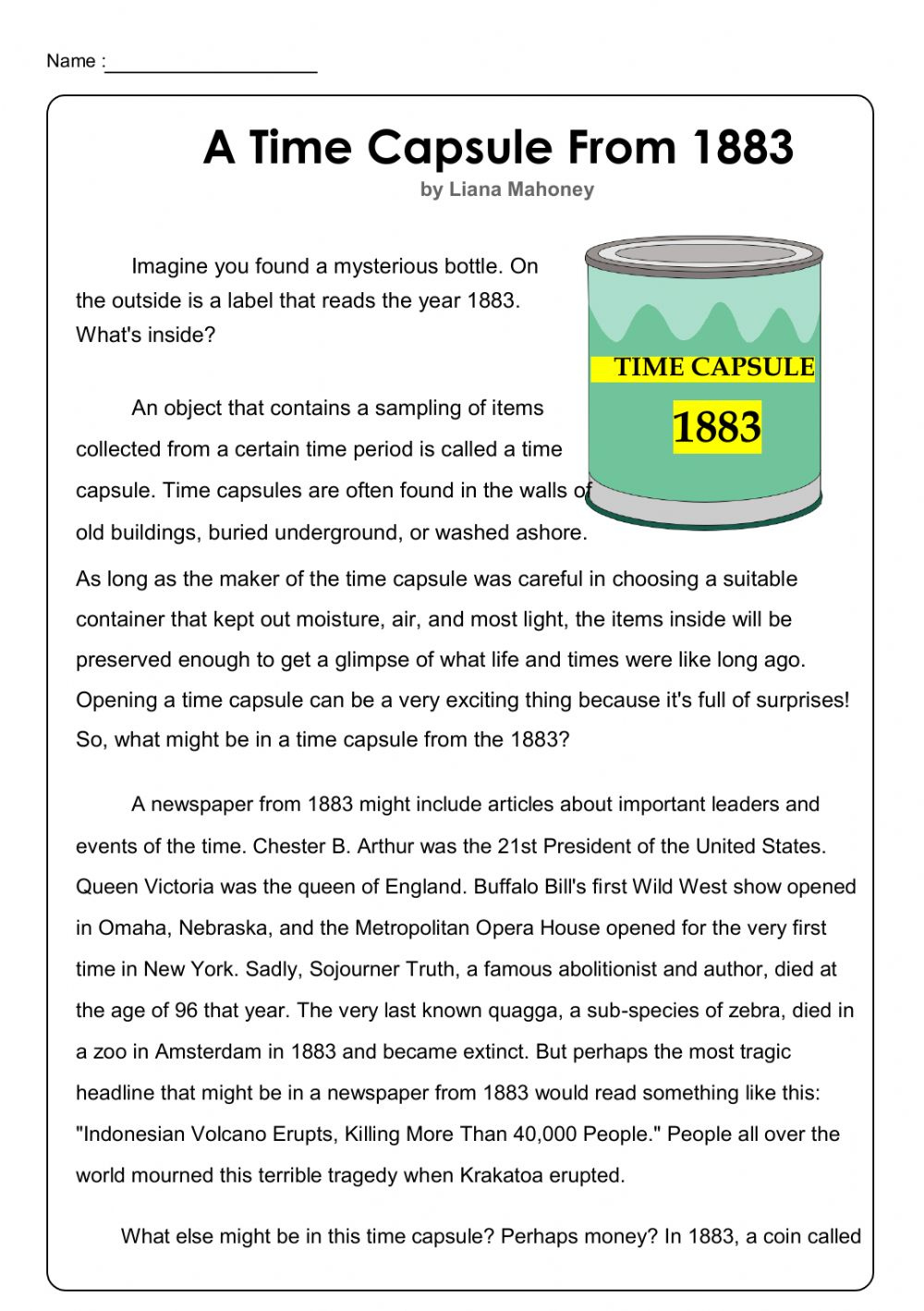 Reading Comprehension Worksheets 7th Graders Reading Comprehension