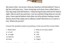 Reading Comprehension Otis The Owl English ESL Worksheets For