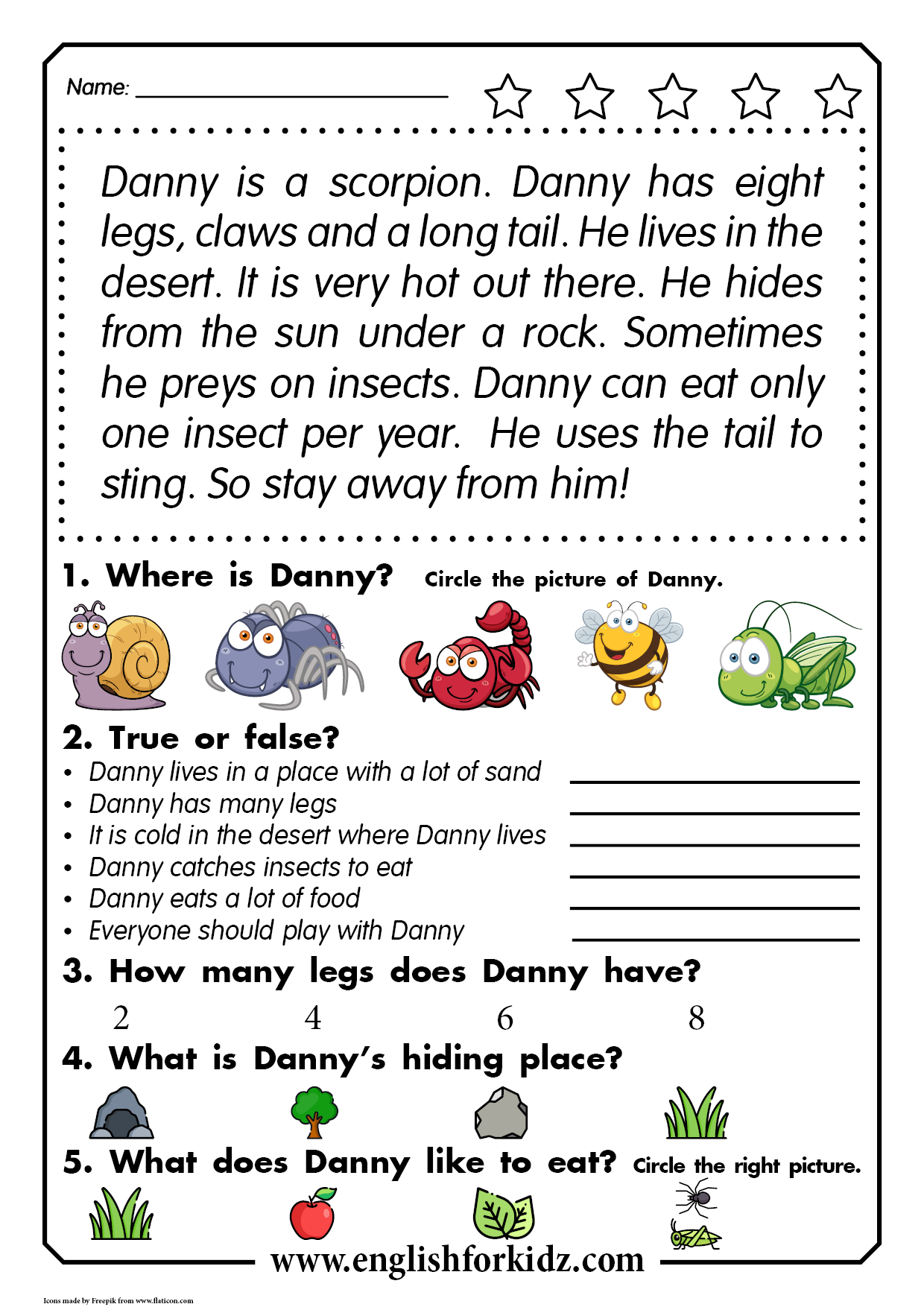 Reading Comprehension Passage For Kids Learning English In Elementary 