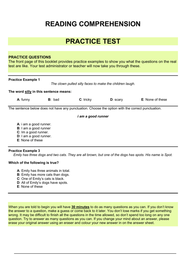 Reading Comprehension Practice Test Answers Reading Comprehension 