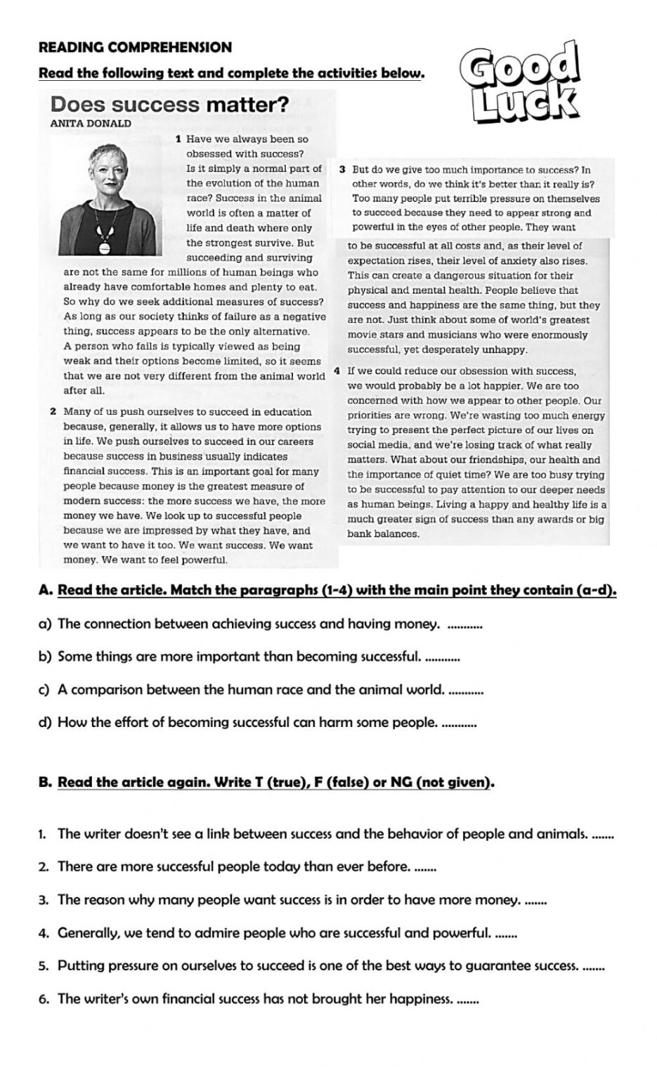 Reading comprehension test worksheet reading comprehension worksheets
