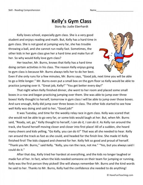 Reading Comprehension Worksheet Kelly s Gym Class