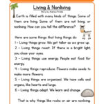 Reading Comprehension Worksheet Living Nonliving Science Reading