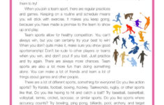 Reading Comprehension Worksheet Team Sports