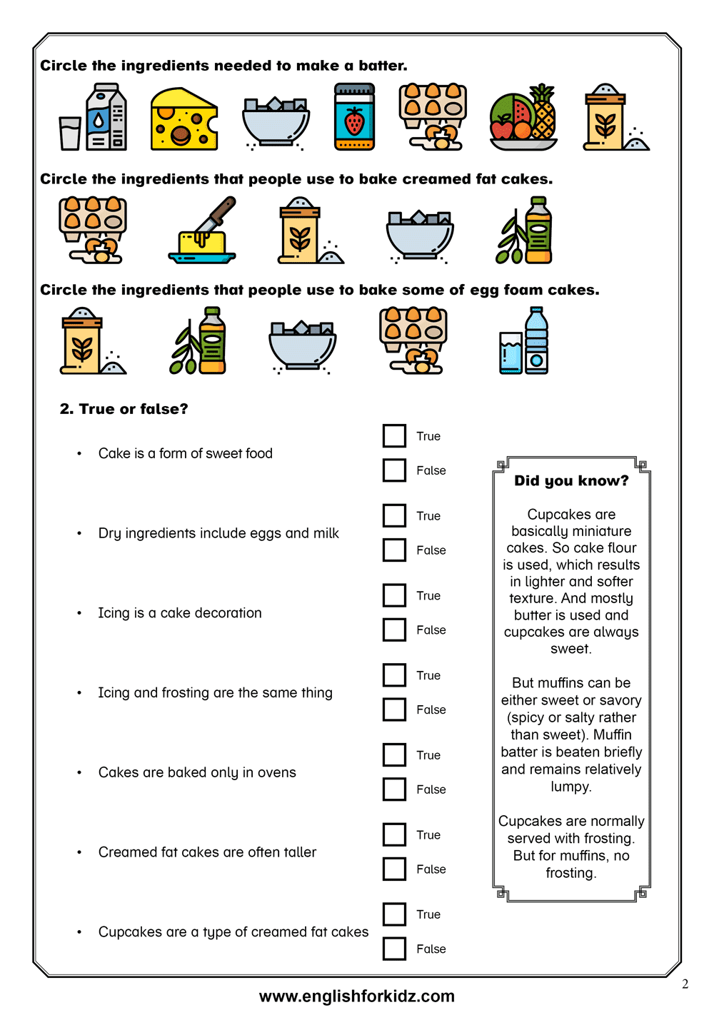 Reading Comprehension Worksheets Food And Cooking