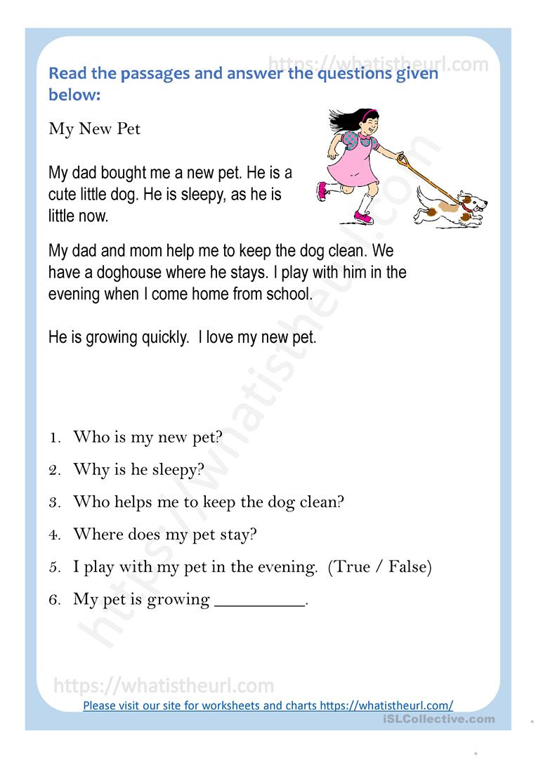 Reading Comprehension Worksheets For 2nd Grade English ESL 