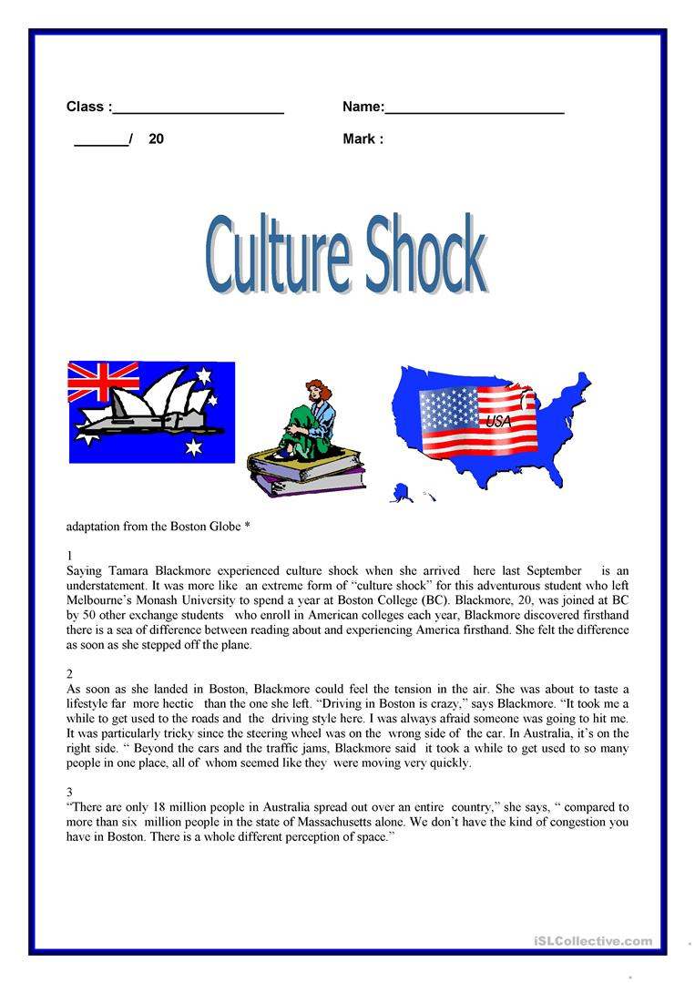 Reading Culture Shock English ESL Worksheets For Distance Learning 