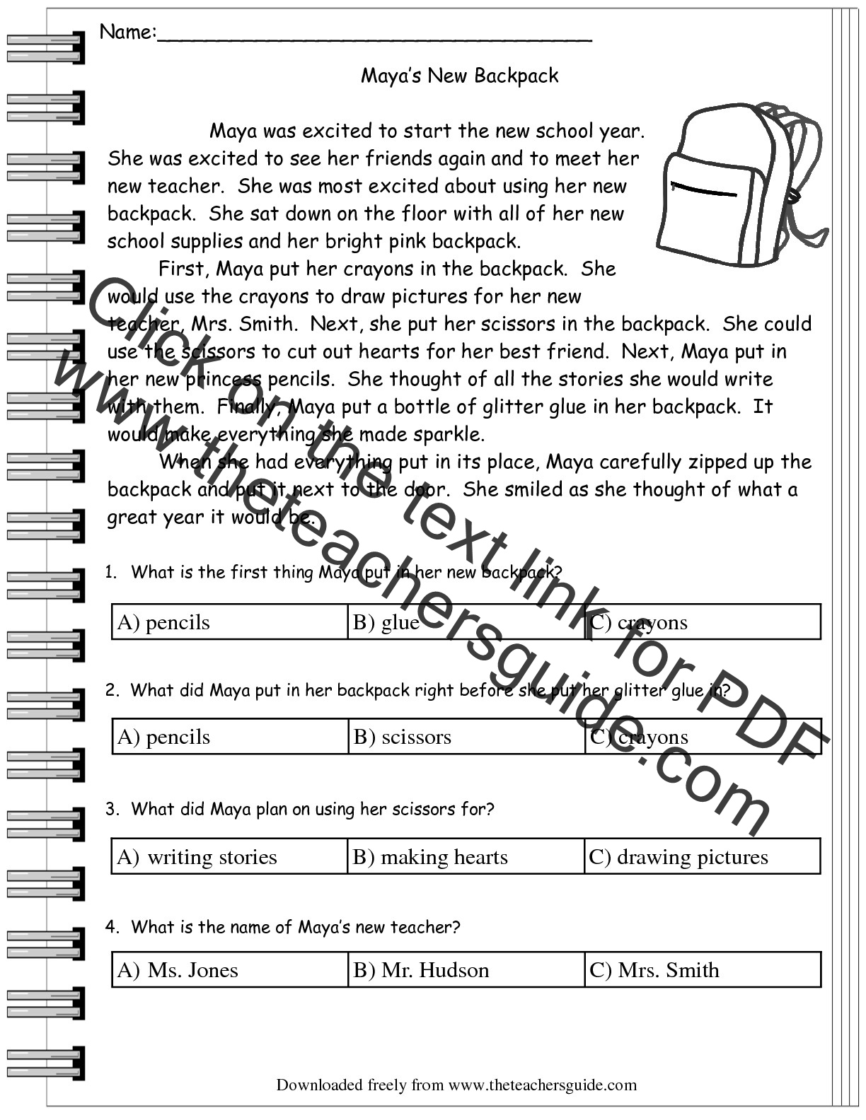 Reading Literature Comprehension Worksheets From The Teacher s Guide