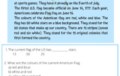 Reading The American Flag Worksheet