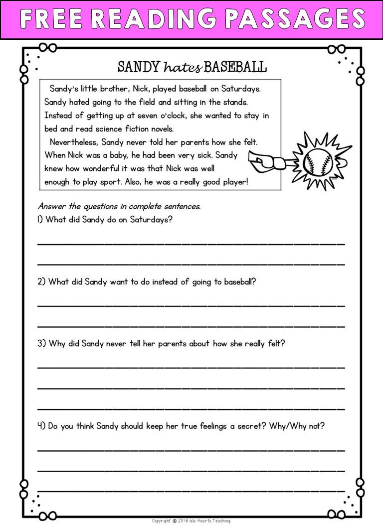 Second Grade Reading Comprehension Passages And Questions FREE SAMPLE 