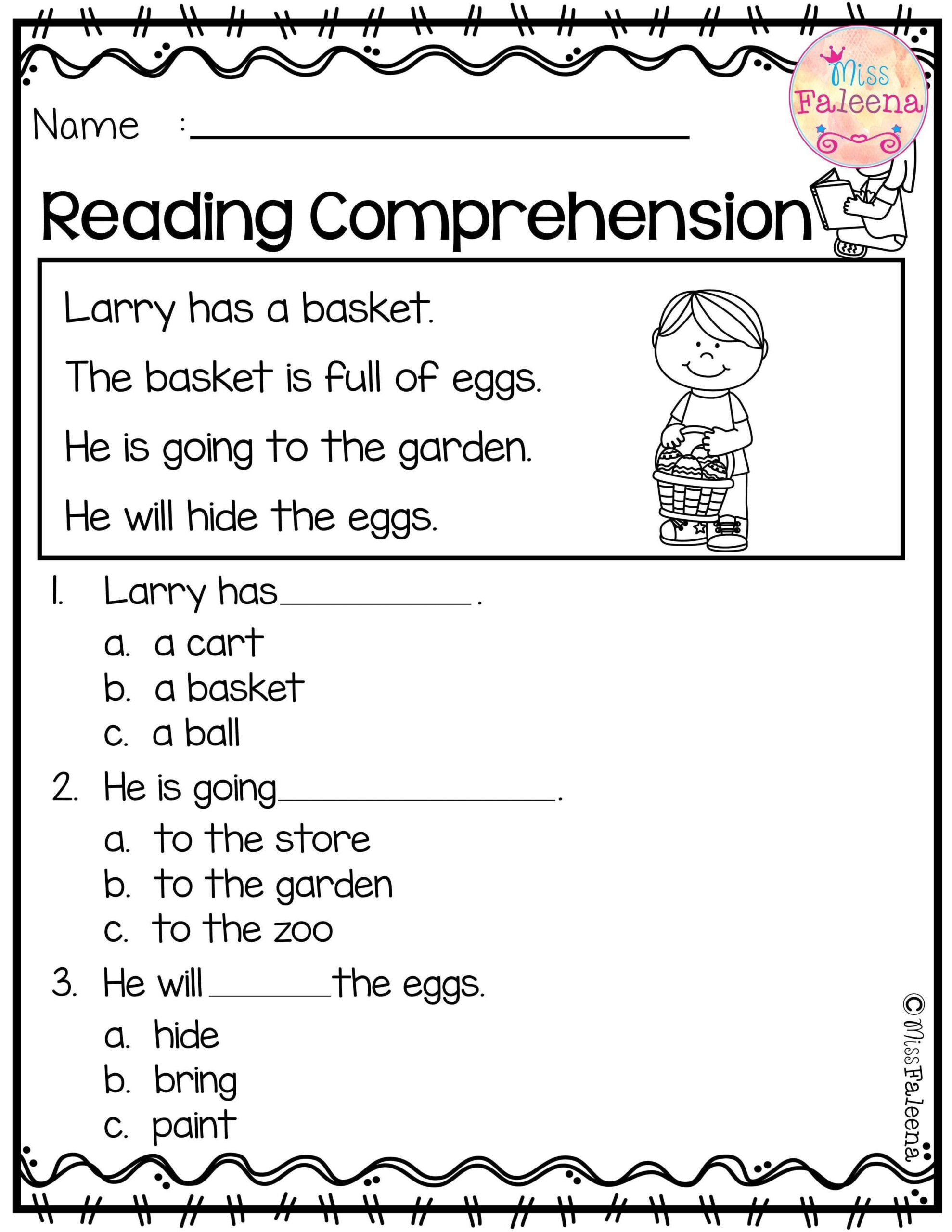 Simple Comprehension Worksheets For Kindergarten Db excel