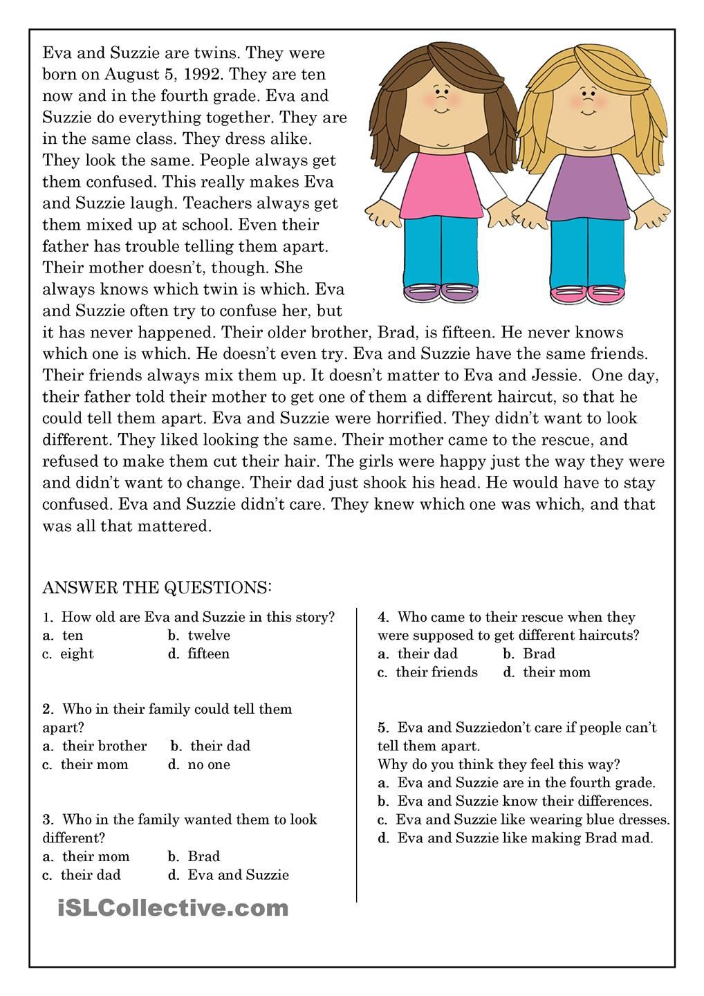 Simple Reading Comprehension Exercises With Answers ExerciseWalls