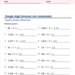 Single Digit Division With No Remainders Worksheets For Grade 5 Answer