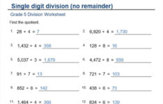Single Digit Division With No Remainders Worksheets For Grade 5 Answer