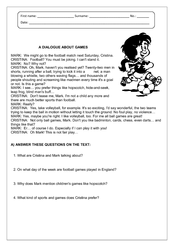 Sports Reading Comprehension Worksheet