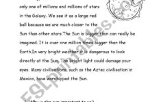 Sun Reading Comprehension ESL Worksheet By Donotbugme