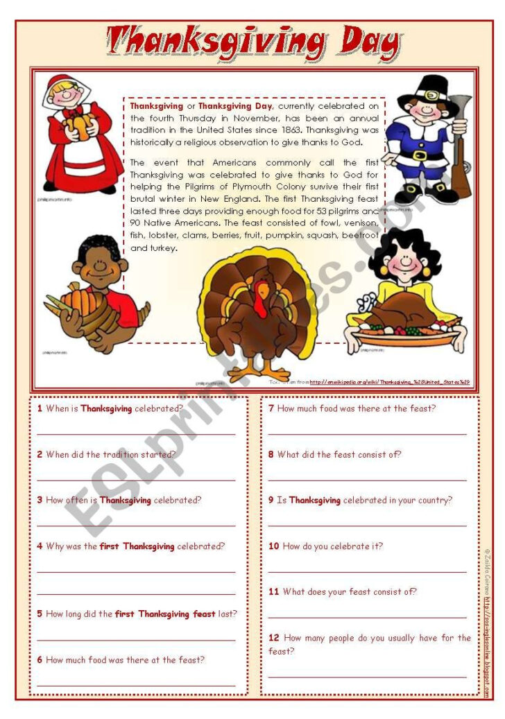 Thanksgiving Reading Comprehension Worksheets