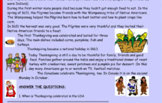 Thanksgiving Reading Comprehension Worksheet