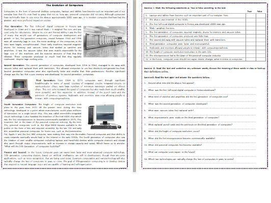 The Evolution Of Computers Reading Comprehension Worksheet Text 