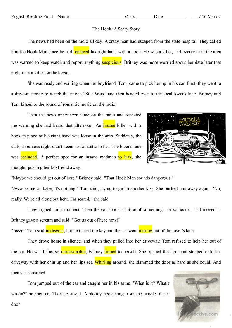 The Hook A Scary Halloween Story English ESL Worksheets For Distance 