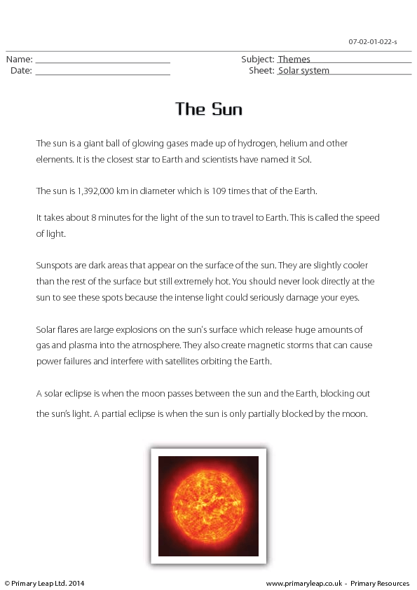 The Sun Reading Comprehension
