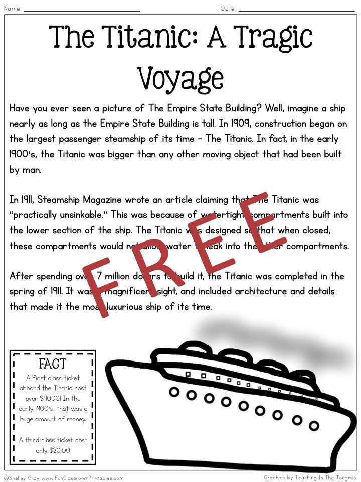 The Titanic non fiction Reading Comprehension FREE Download 