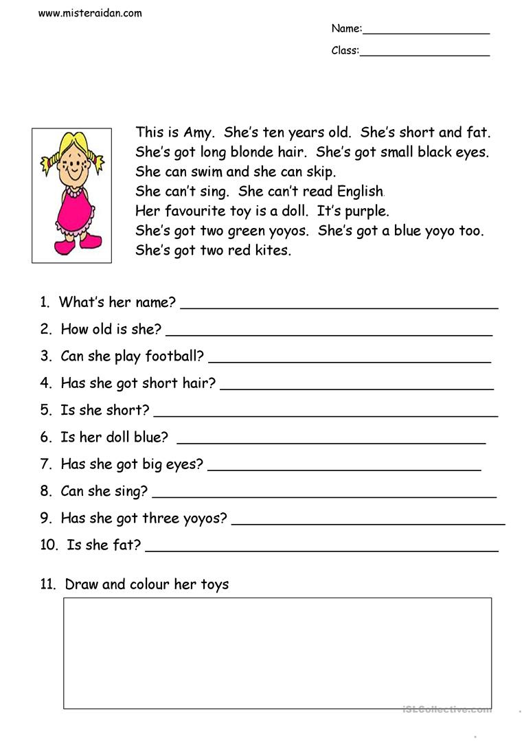 This Is Amy Simple Reading Comprehension English ESL Worksheets For 