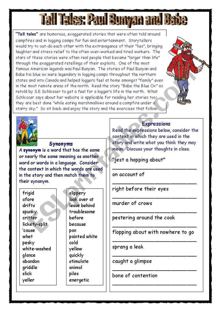 This Reading Comprehension Worksheet About The American Tall Tale Paul 