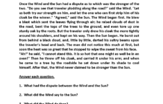 Wind And Sun Fourth Grade Reading Worksheets Reading Comprehension
