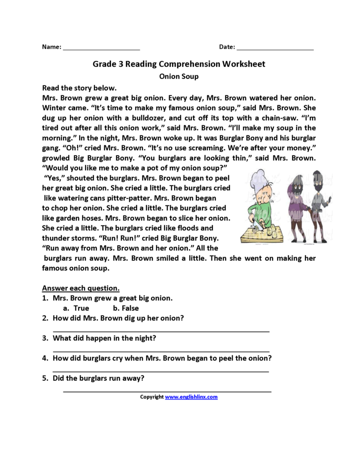 Free Reading Comprehension Worksheets 3rd