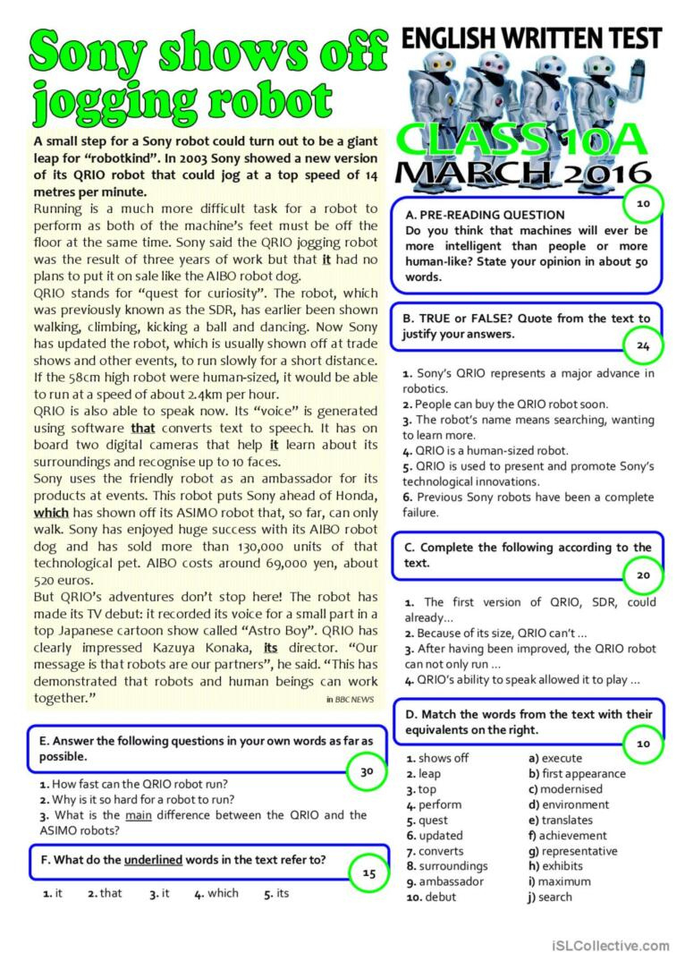 10Th Grade Test &amp;quot;Our Technologica…: English Esl Worksheets Pdf &amp;amp; Doc with Reading Comprehension Worksheets Grade 10