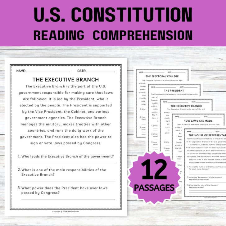 Us Constitution Reading Comprehension Worksheets