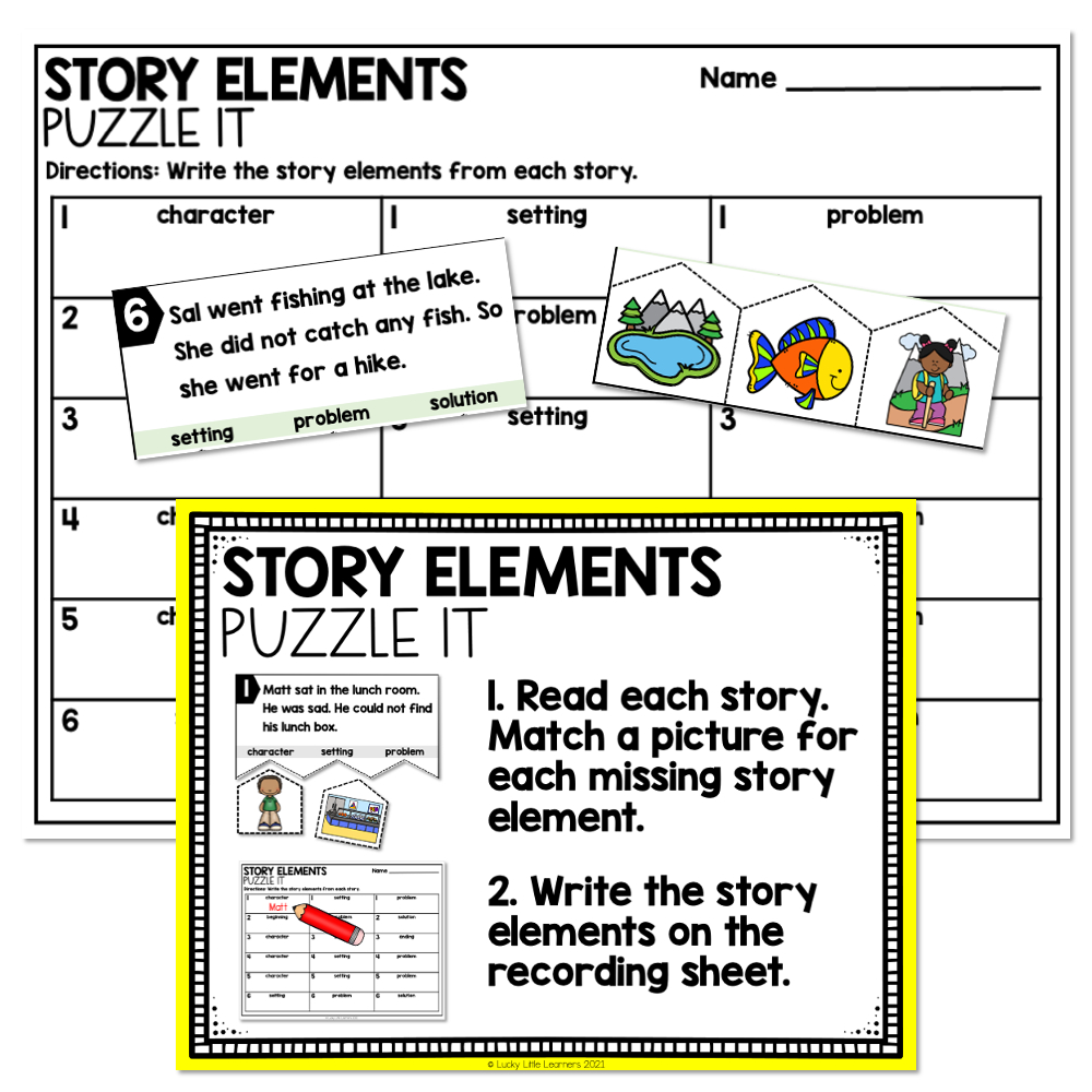 1St Grade Reading Center - Story Elements - Lucky Little Learners inside Story Elements Reading Comprehension Worksheets