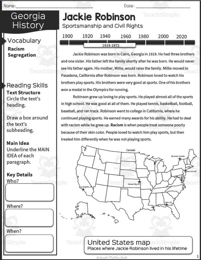Jackie Robinson Reading Comprehension Worksheets | Reading ...