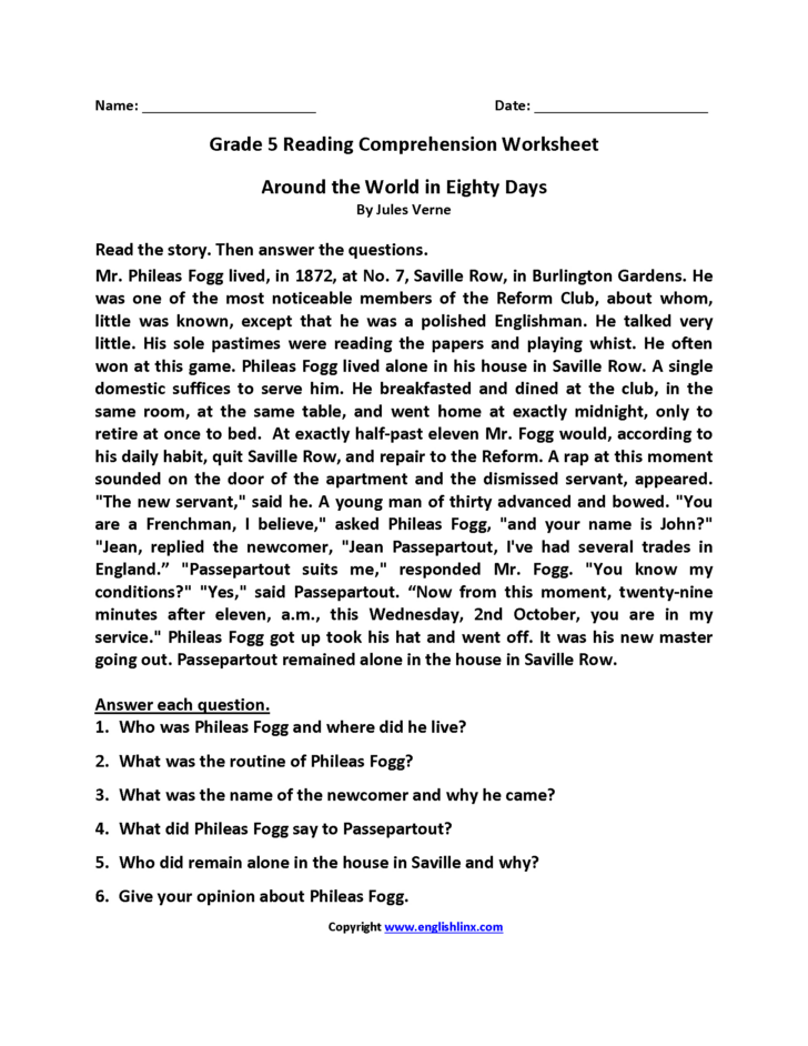 5th Grade Reading Comprehension Worksheets Multiple Choice