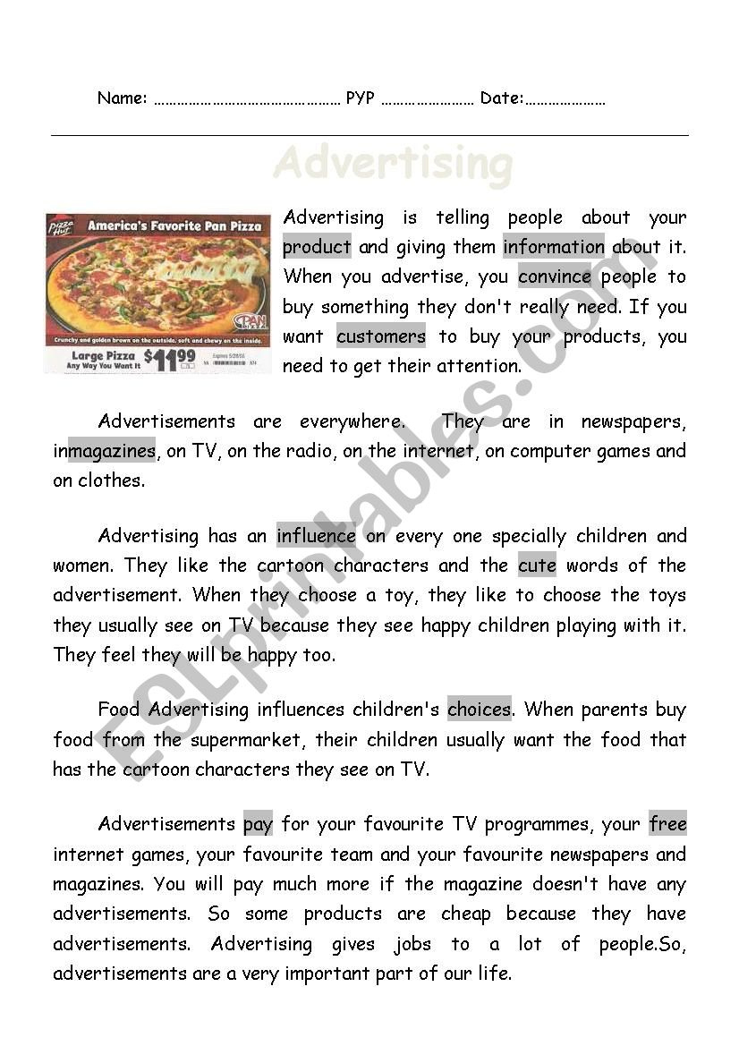Advertising: A Reading Passage - Esl Worksheetmohamed Hamed pertaining to Reading Comprehension Advertisement Worksheet